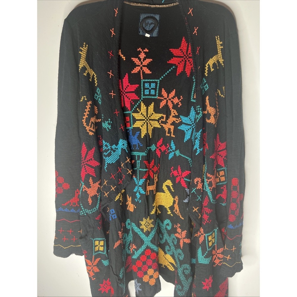 Johnny Was Sweater Kimono Embroidered Floral Cardigan VTG Duster Pockets Sz S - Picture 2 of 16